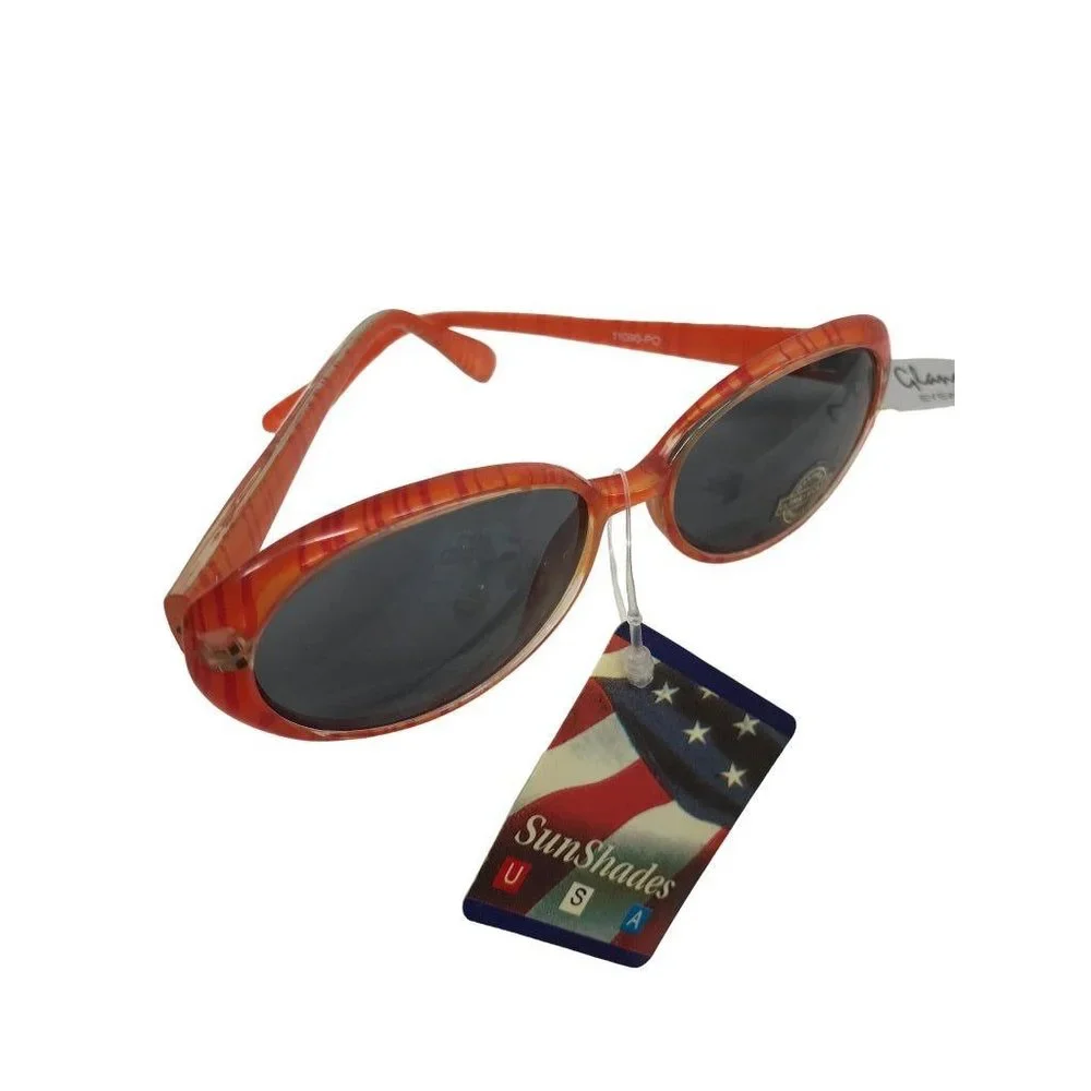Red Orange Stripe Children's Youth New Glance Sunglasses Oval UV400 Protection 1